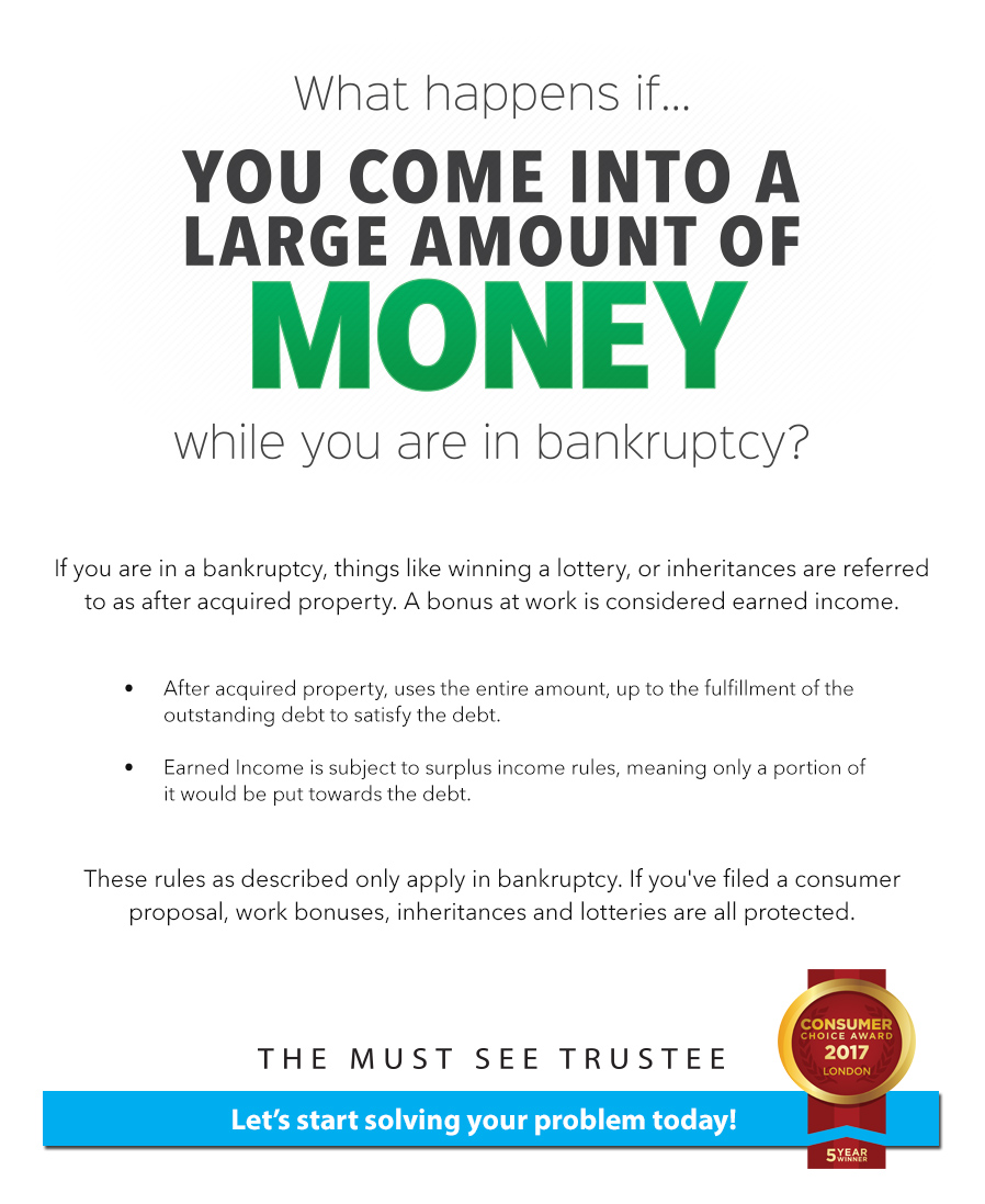 What happens if you come into a large amount of money while you are in bankruptcy?